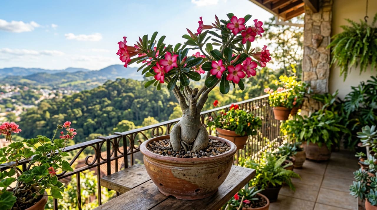 A rega é o cuidado mais delicado da rosa do deserto.