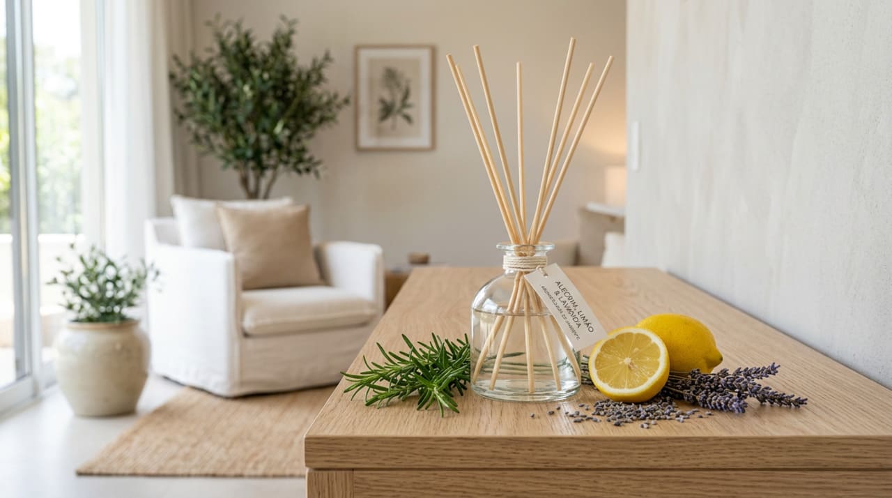 O aromatizador caseiro é uma mistura líquida simples feita com água, álcool e alguma fonte de fragrância mais concentrada, como óleos essenciais, extratos, ervas ou chás.