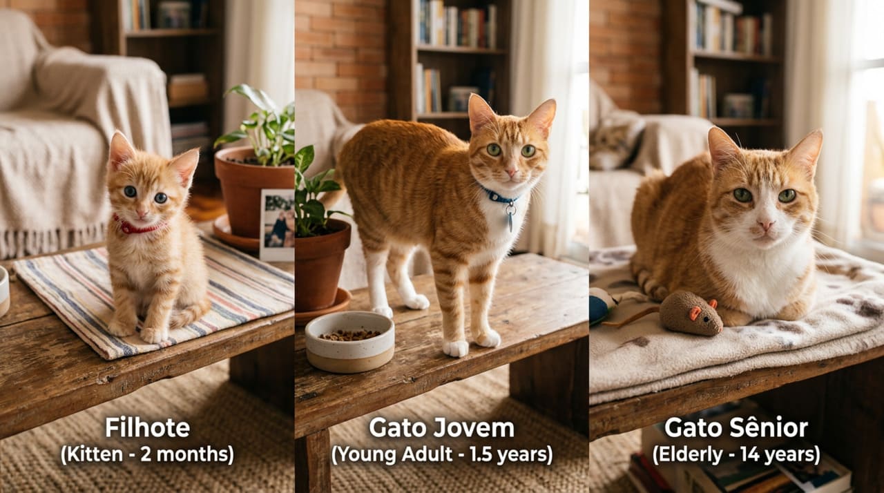 O cálculo da idade dos gatos não segue uma regra linear como muitas pessoas imaginam.