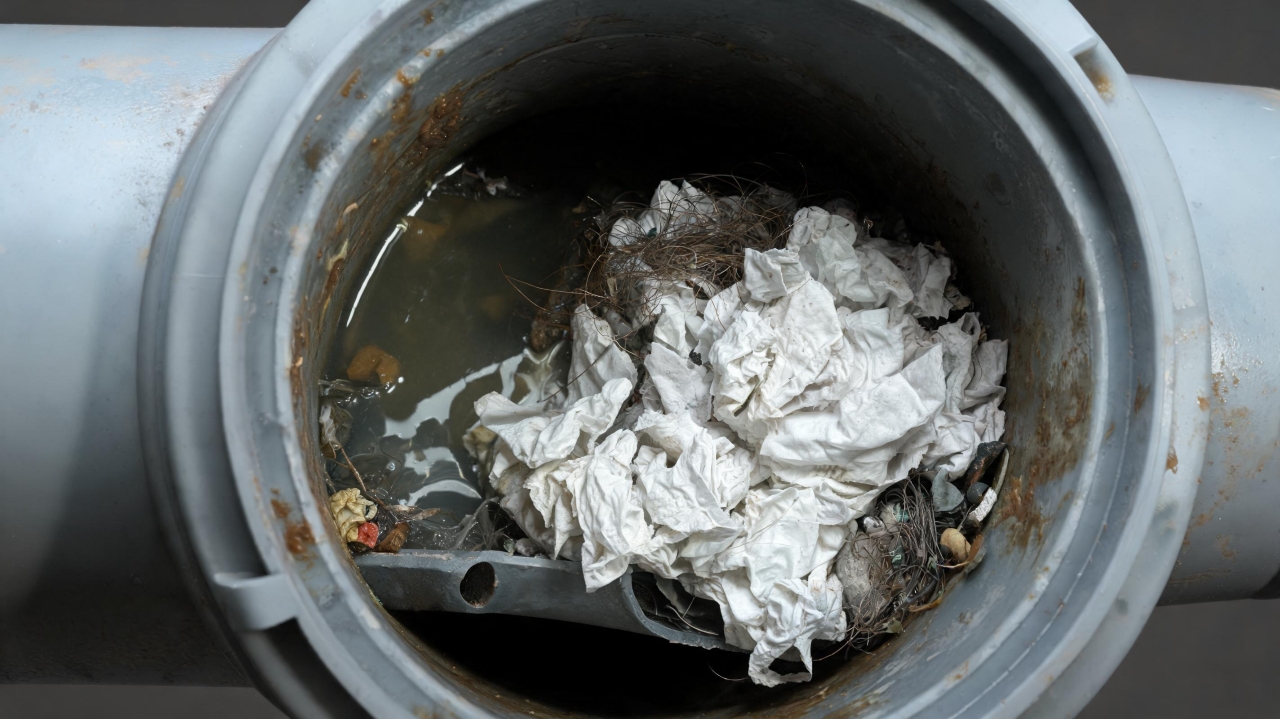 Acúmulo de papel pode causar bloqueios no encanamento