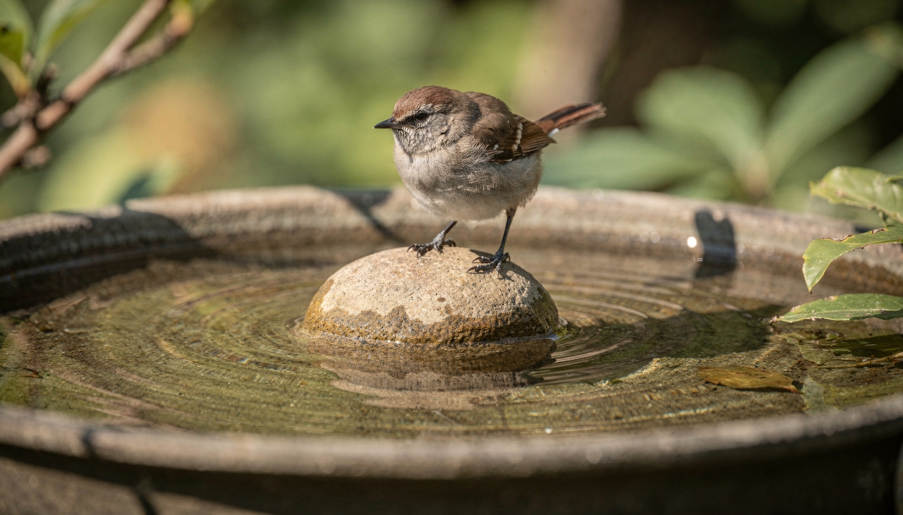 Pedras servem de apoio seguro para aves beberem água