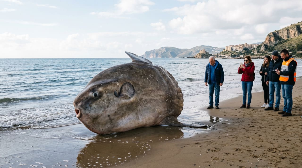 Um gigantesco peixe-lua oceânico surgiu em Marina di Ravenna, e a presença dessa criatura esquiva no litoral italiano converteu um encalhe em um enigma biológico
