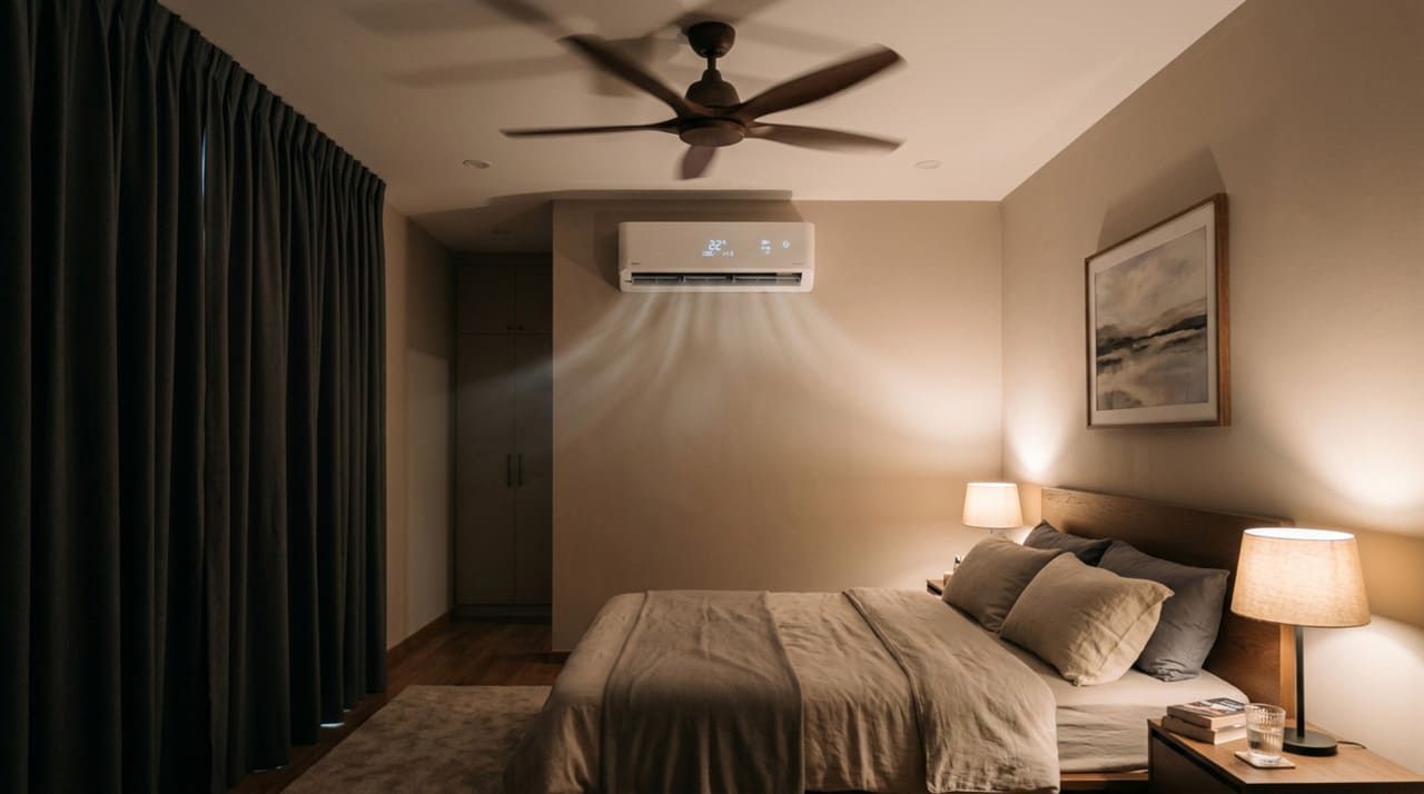 O ar-condicionado resfria o ar do ambiente, mas precisa de um tempo para espalhar esse frio por todo o cômodo