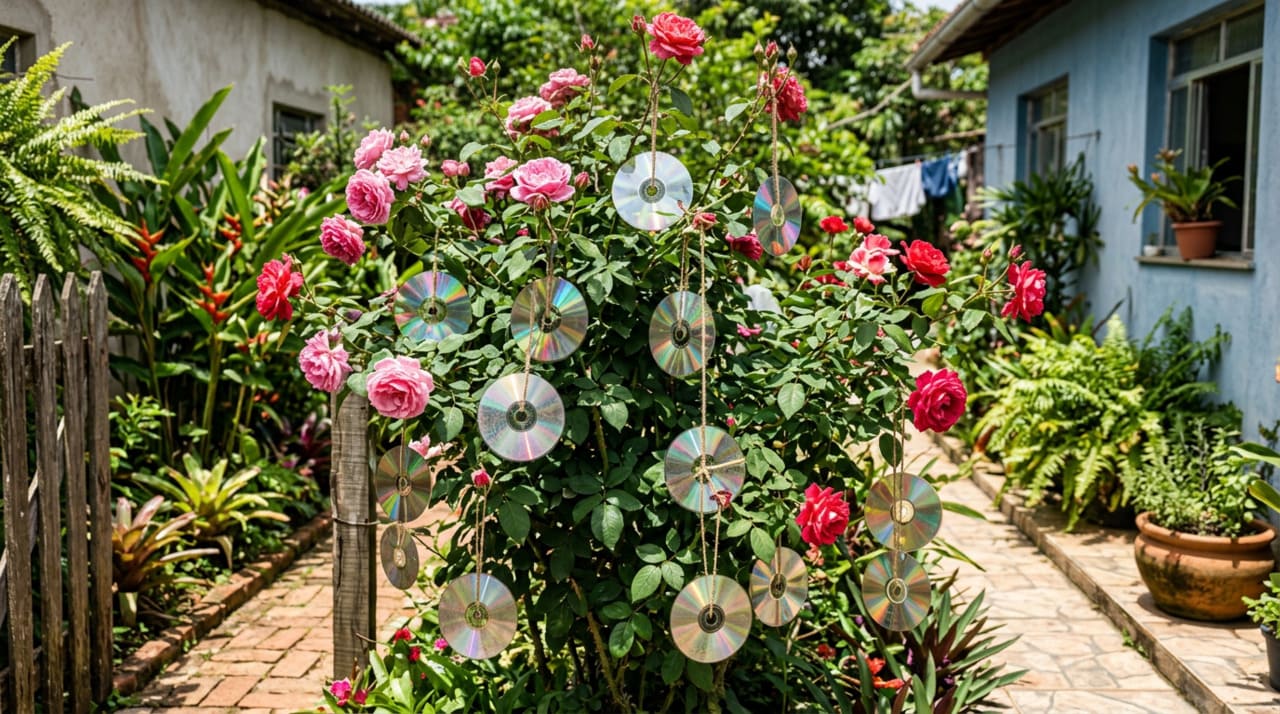 O material metalizado do CD funciona como um pequeno espelho que reflete a luz do sol em vários ângulos, criando pontos de brilho que parecem piscar e correr de um lado para o outro