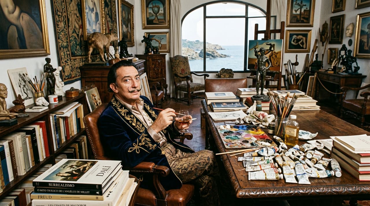 Salvador Dalí construiu uma estética em que aparência, comportamento e obra se alimentavam.