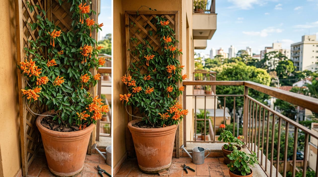 A Bignonia venusta floresce melhor em locais de sol pleno.