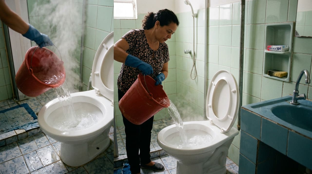Quando usada com cuidado, a água quente faz uma espécie de “lavagem leve” interna no vaso e no começo do encanamento.