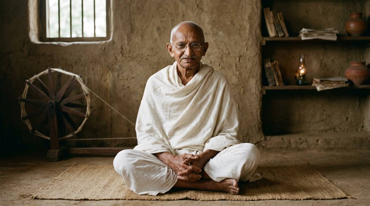 Gandhi defendia a não violência, a verdade e a autodisciplina como práticas, não apenas como conceitos.