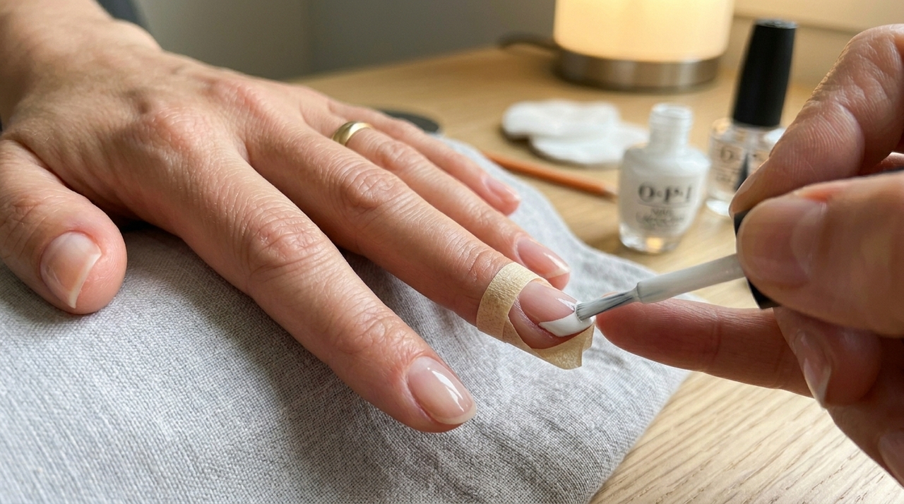 Comece lixando as unhas no formato desejado, empurre ou hidrate as cutículas e aplique uma camada de base.