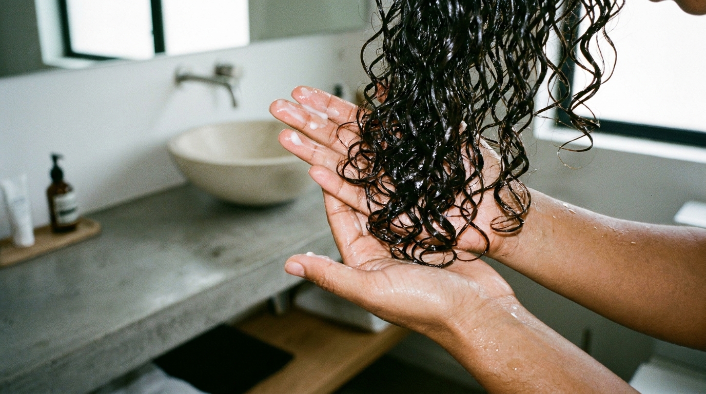 Aplicar o leave-in com os fios molhados melhora a definição e reduz o frizz.