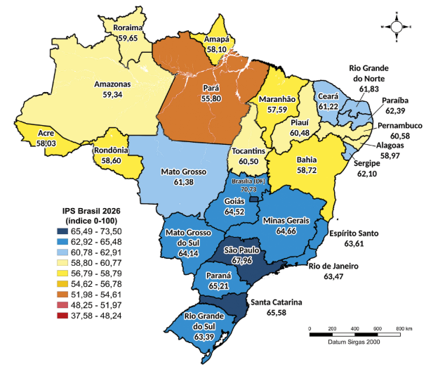 Mapa mostra ranking por estados