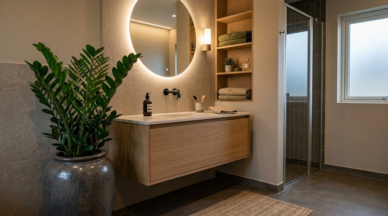 Adeus à samambaia: a planta ideal para um banheiro elegante, verde e sem necessidade de luz natural