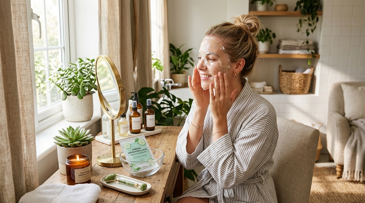 Quando a máscara facial é guardada na geladeira, a baixa temperatura proporciona uma vasoconstrição temporária