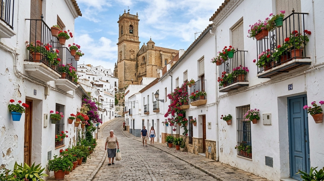 O passeio deve começar pela parte alta, onde ficam a Plaza del Cabildo, a Basílica de Santa María de la Asunción, o Parador e o castelo de Arcos