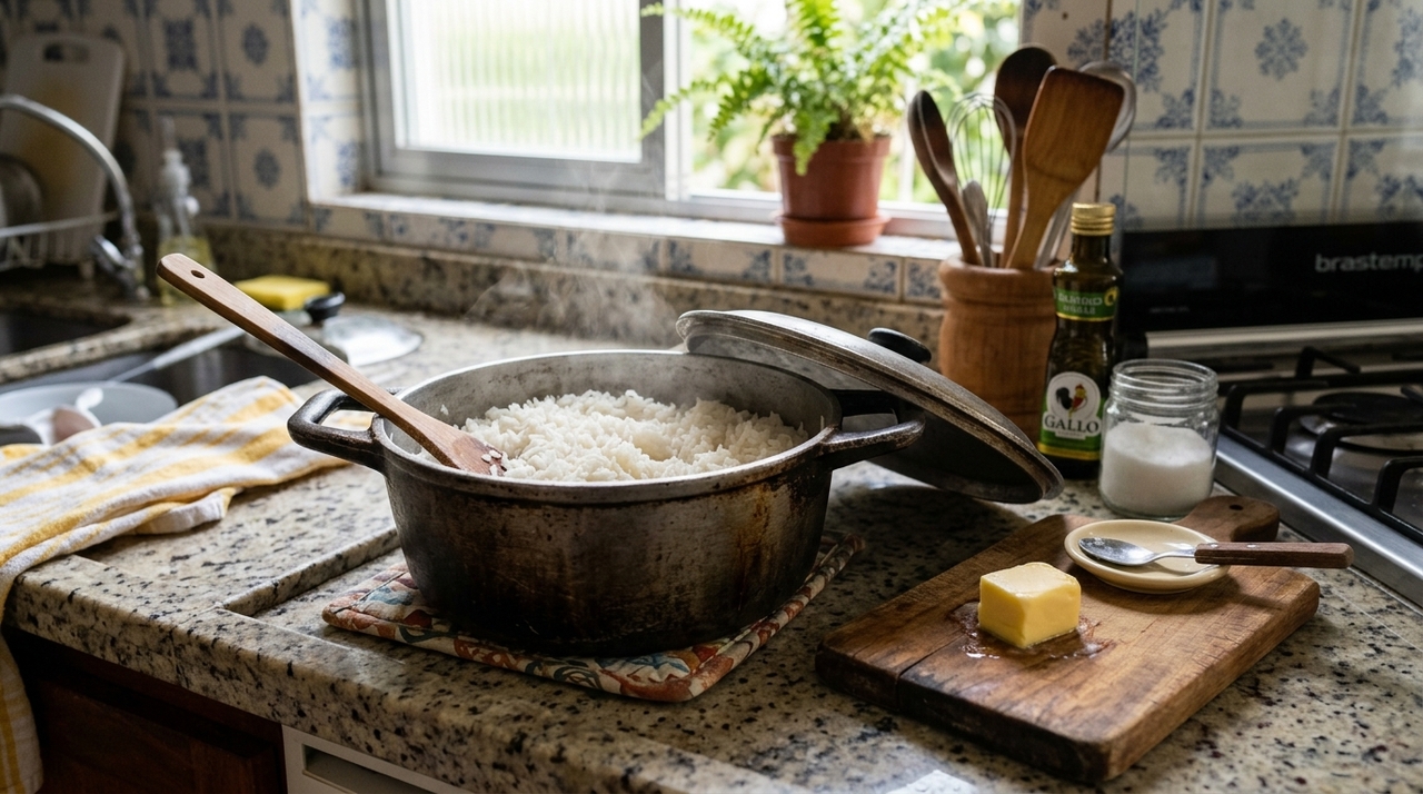 Para deixar o arroz mais saboroso, o melhor momento é depois que ele termina de cozinhar e descansa por alguns minutos com a panela tampada.