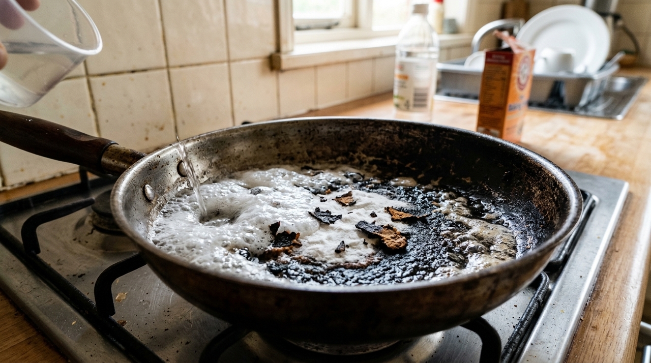 A combinação mais usada para limpar panela queimada com poucos recursos é a dupla bicarbonato de sódio e vinagre