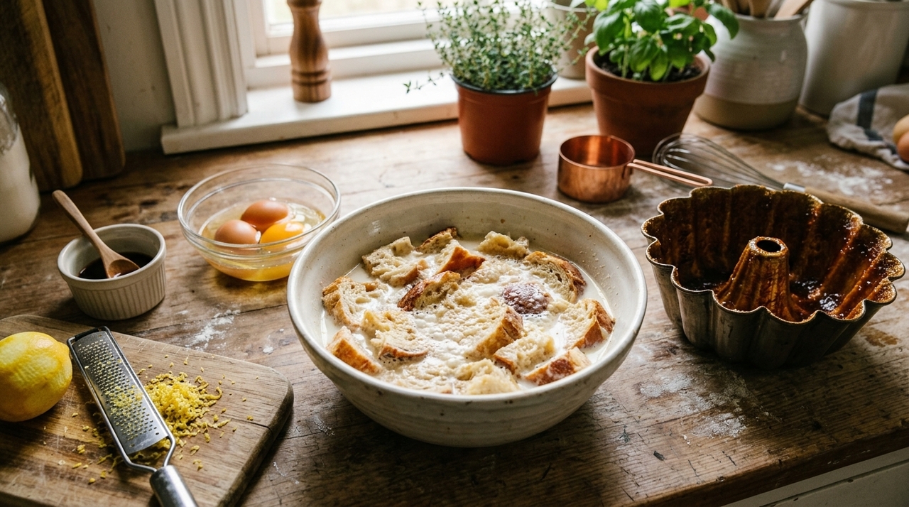 Para um pudim de pão tradicional, os ingredientes principais são baratos e fáceis de encontrar.