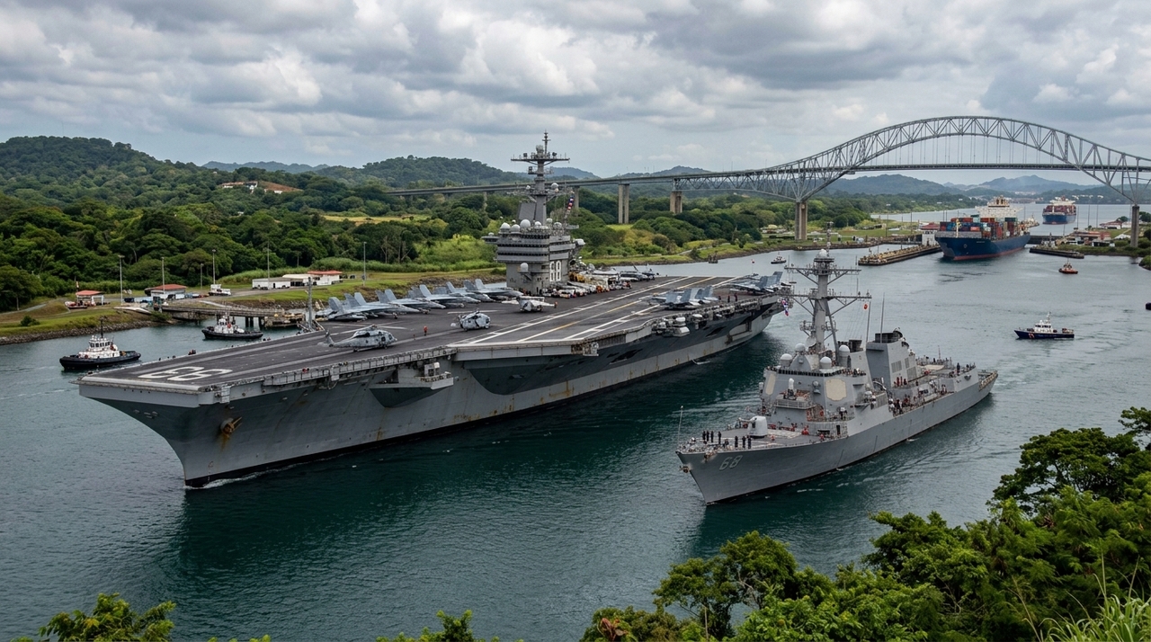 O porta-aviões nuclear USS Nimitz e o destróier de mísseis guiados USS Gridley chegaram recentemente às águas estratégicas do Panamá.
