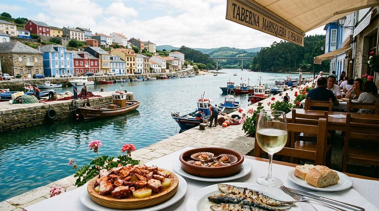 O porto concentra boa parte da experiência gastronômica de O Barqueiro