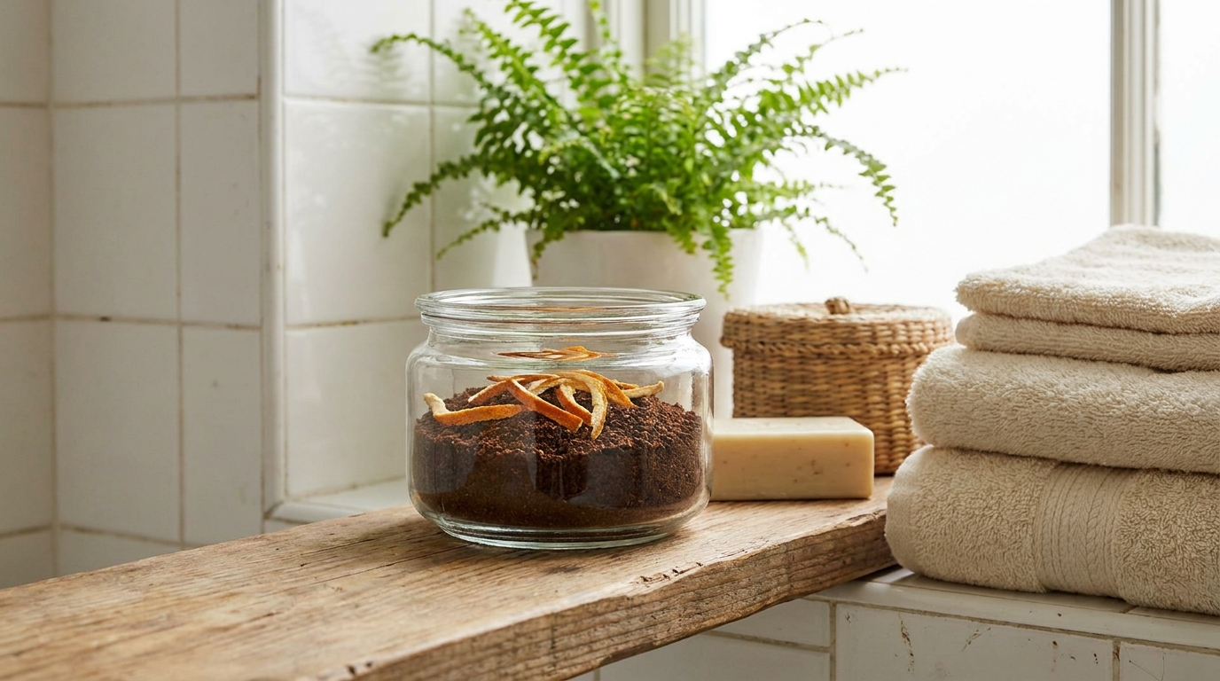 Ingredientes naturais como café e casca de laranja ajudam a manter o banheiro perfumado antes das visitas.