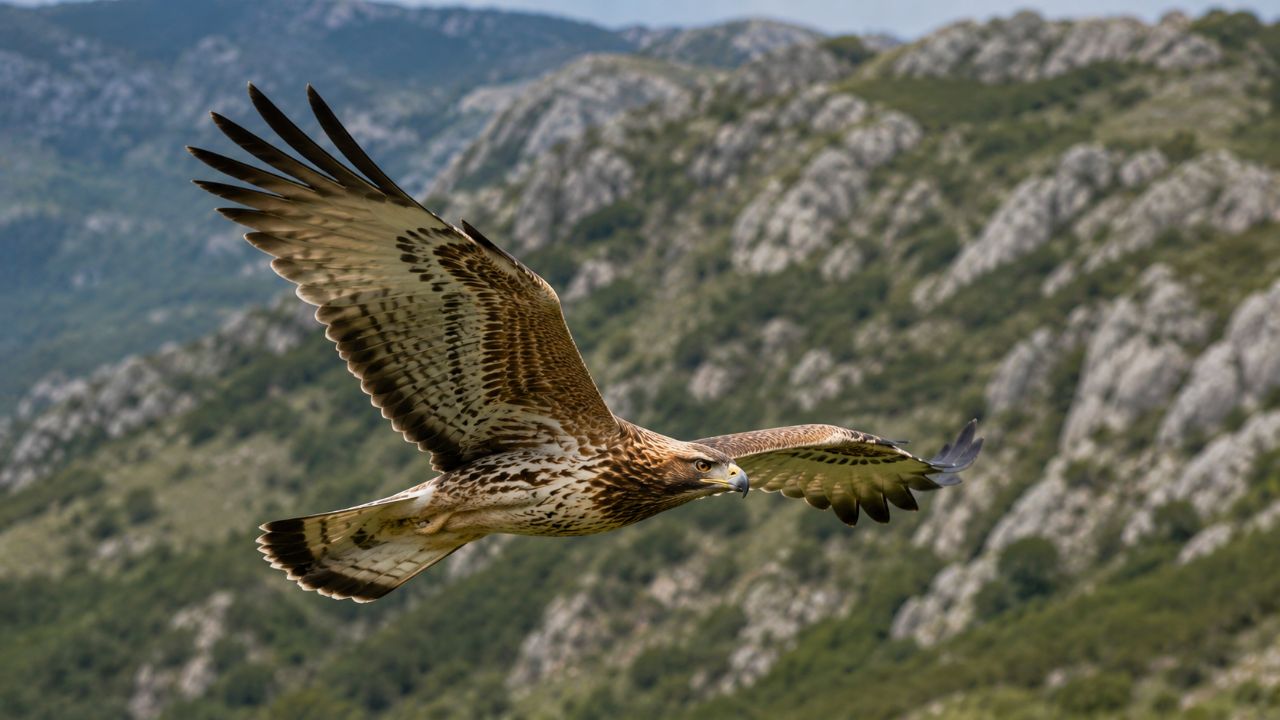 A águia-de-Bonelli combina plumagem característica com uma excepcional versatilidade de caça e adaptação a terrenos rochosos.