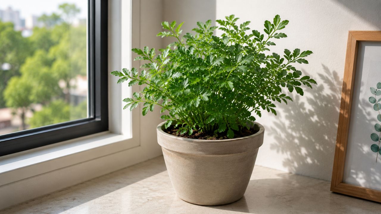 Mantenha a arruda saudável com luz natural, regas em solo seco e drenagem eficiente no vaso.
