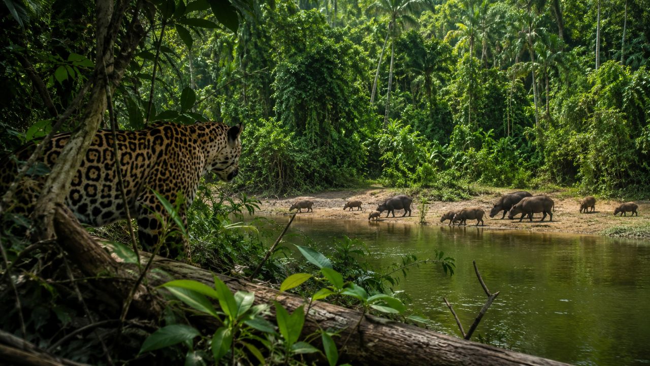 Como predador de topo, a onça-pintada equilibra a cadeia alimentar e recupera a biodiversidade.