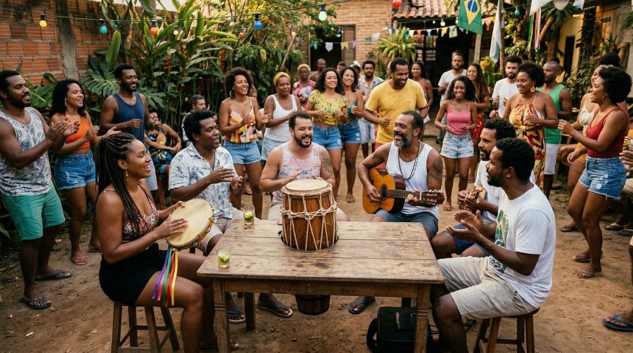 O samba chegou ao português pelo contato forçado entre povos africanos escravizados e a sociedade colonial brasileira.