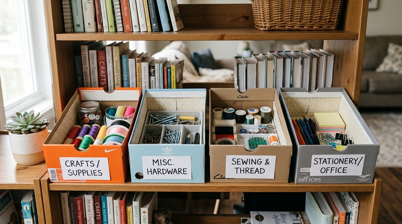 Reaproveitar caixas de sapato é uma solução simples para ganhar funcionalidade nos espaços sem precisar comprar novos organizadores.