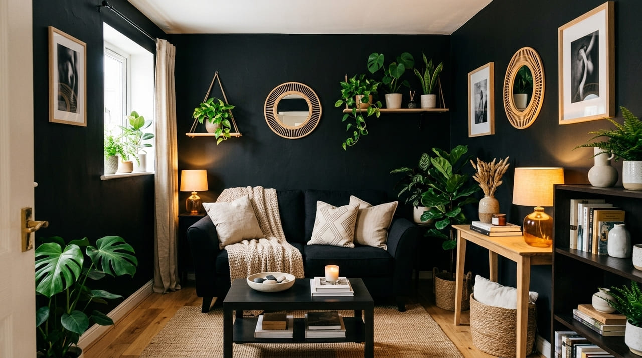 O preto absorve luz natural e reduz a sensação de amplitude.