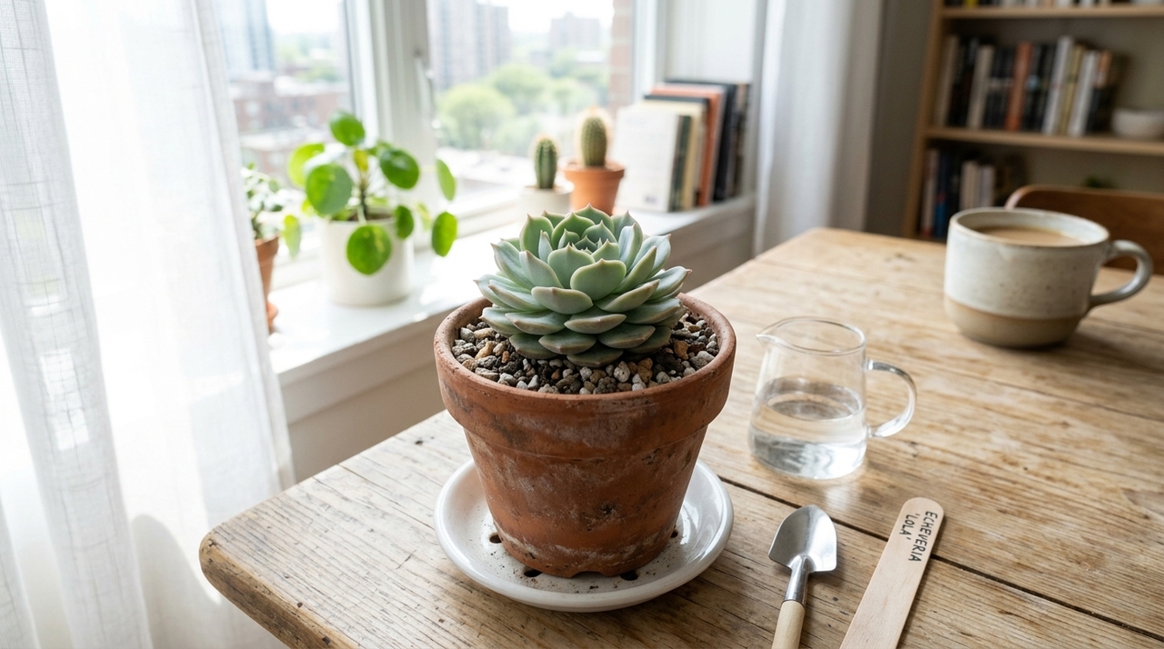 A suculenta em vaso pequeno tem bem menos terra pra guardar água e nutrientes, então qualquer exagero na rega ou hábito de deixar o vaso encharcado costuma dar problema rápido.
