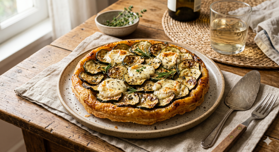 A torta invertida de abobrinha fica ótima acompanhada de salada verde, folhas frescas ou legumes assados
