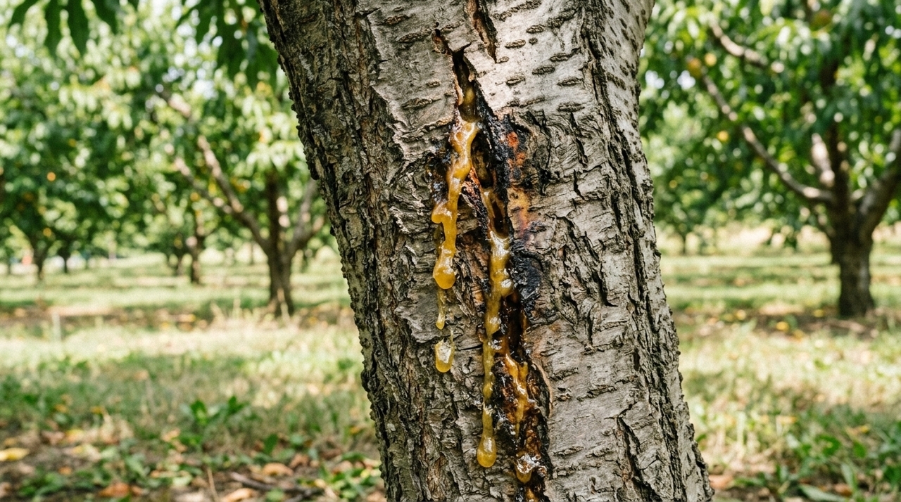 A resina em árvores frutíferas é uma secreção grossa, pegajosa e translúcida, às vezes amarelada ou amarronzada, que endurece ao entrar em contato com o ar.