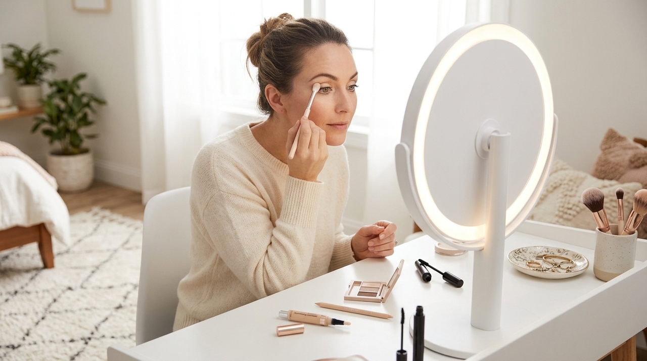 Os olhos fundos possuem uma profundidade natural na cavidade ocular, criando sombras mais evidentes ao redor da pálpebra.