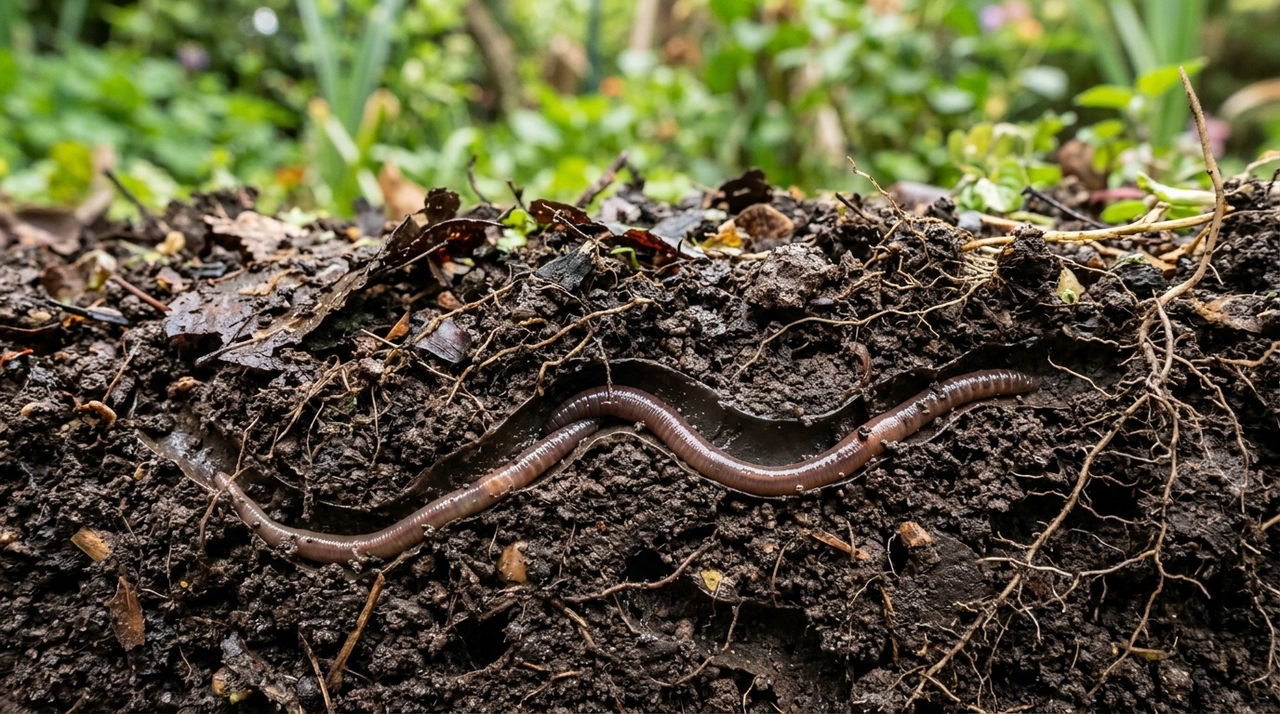Uma boa presença de minhocas sugere solo mais vivo, com decomposição ativa e estrutura menos compactada