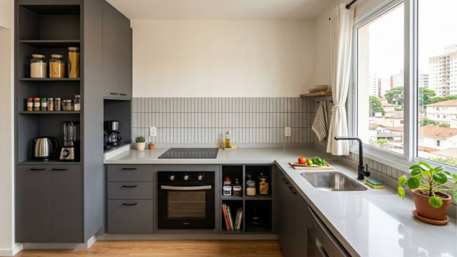 Cozinhas modernas valorizam linhas mais limpas e minimalistas
