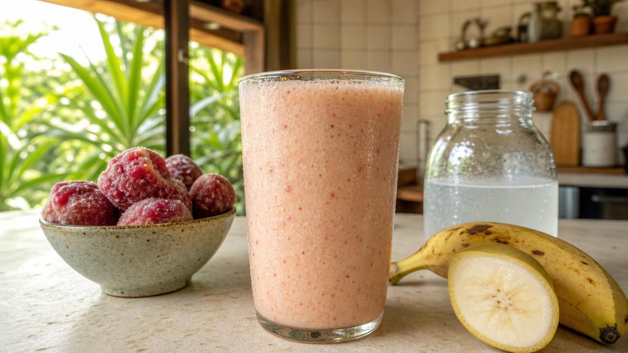 Mistura com banana e água de coco suaviza a acidez do camu-camu.