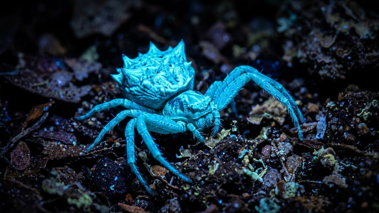 Aranha que brilha azul sob luz UV aparece em expedição que r