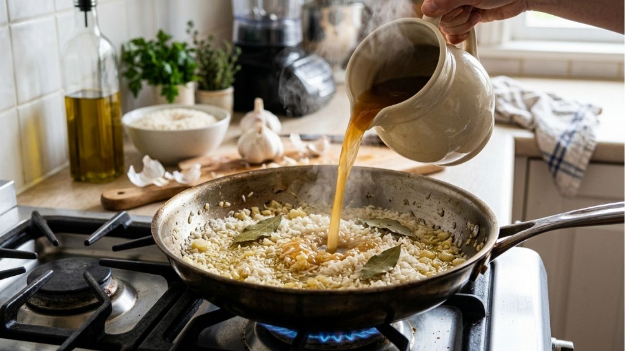 Alho e louro deixam cada grão mais aromático.