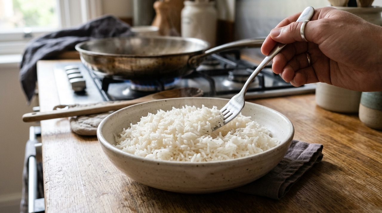 A etapa principal é lavar o arroz em água corrente até que a água saia menos turva.