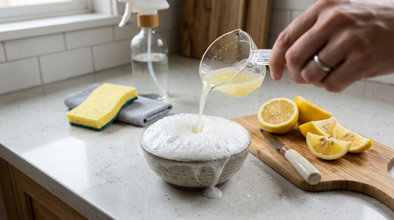 A proporção mais prática é usar uma pequena quantidade de bicarbonato e adicionar o suco de limão aos poucos, até formar uma pasta.