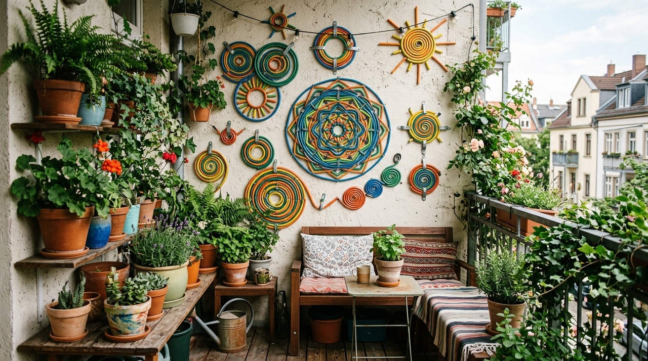 O mural decorativo funciona melhor quando a mangueira é cortada em segmentos ou curvada em linhas contínuas.