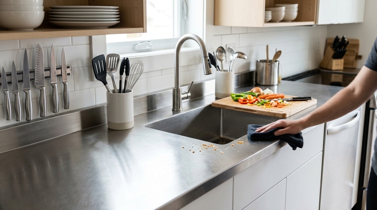 A pia de cozinha de inox tem superfície lisa e não porosa, o que dificulta a absorção de líquidos e resíduos.