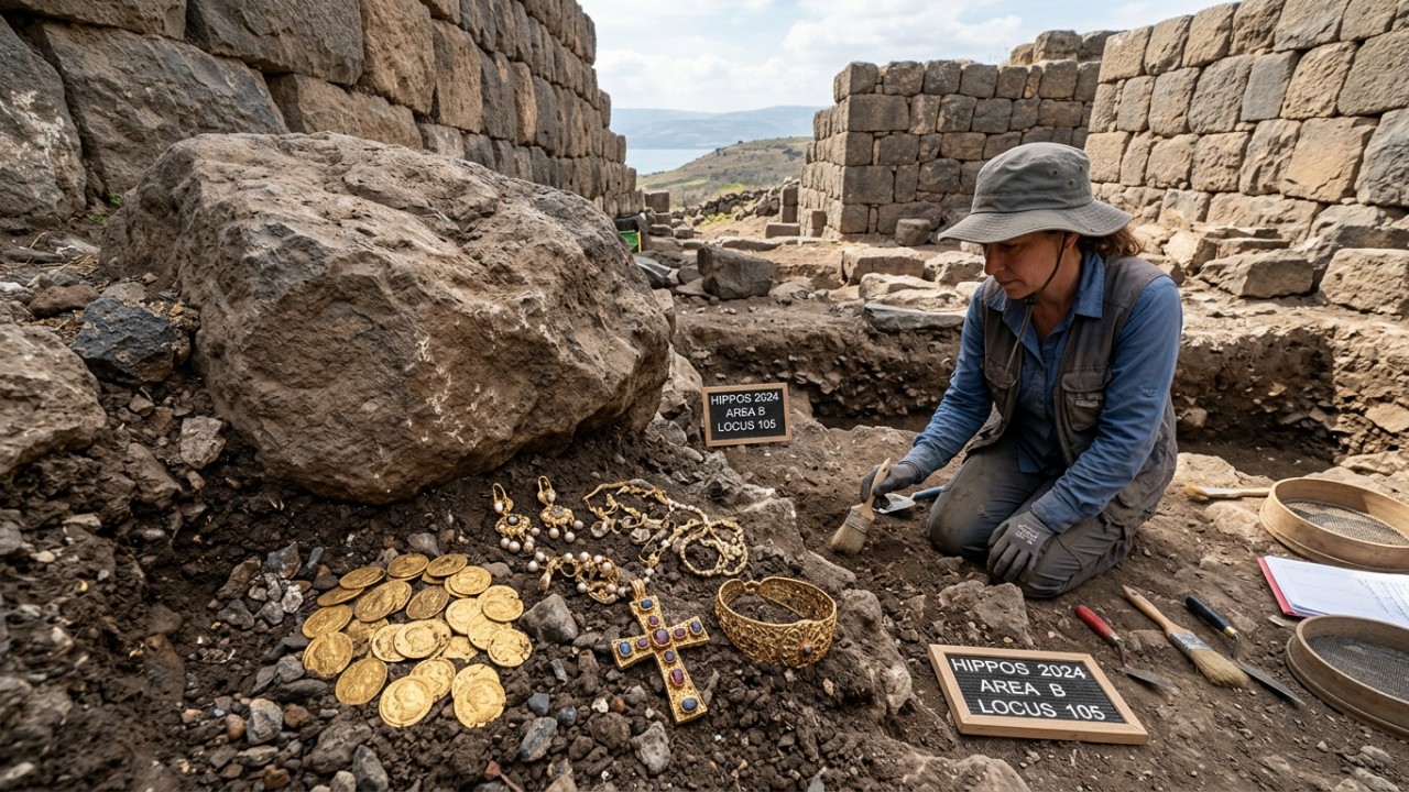Um detector de metais encontrou um tesouro bizantino de 1.400 anos, e as moedas reaparecem como se tivessem sido escondidas ontem mesmo