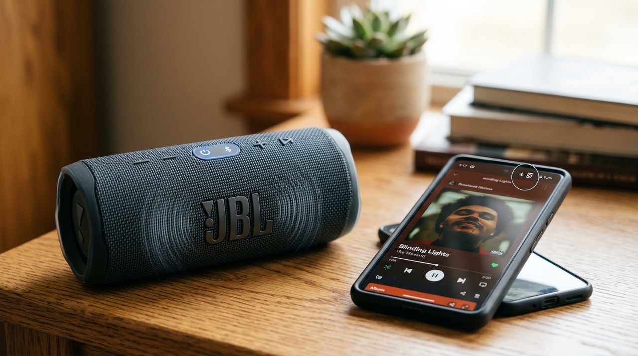 No Android, abra as configurações, entre em Bluetooth, toque em “Parear novo dispositivo” e selecione o nome da caixa quando ela aparecer na lista.