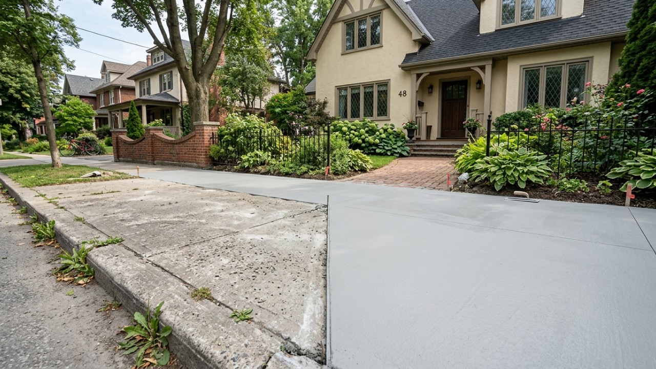 O microcimento bicomponente transforma a calçada residencial com aplicação direta e sem quebra-quebra. – Imagem gerada por IA