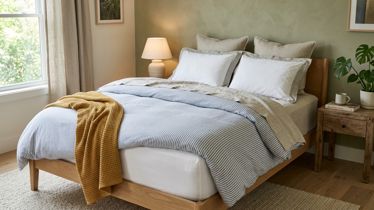 A substituição do edredom tradicional por mantas modulares e tecidos respiráveis proporciona o equilíbrio térmico ideal para uma noite de descanso perfeita. – Imagem gerada por IA