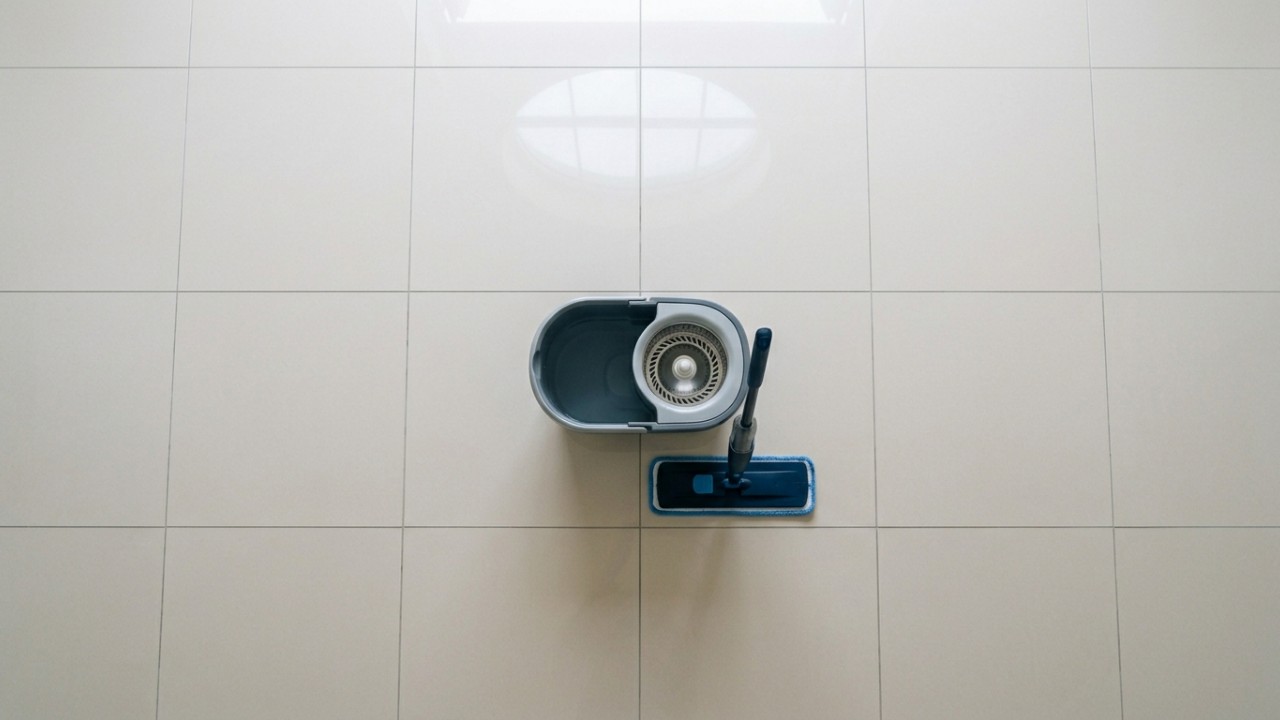 A escolha dos utensílios corretos e a diluição adequada do detergente neutro garantem uma limpeza eficiente sem danificar o revestimento. – Imagem gerada por IA