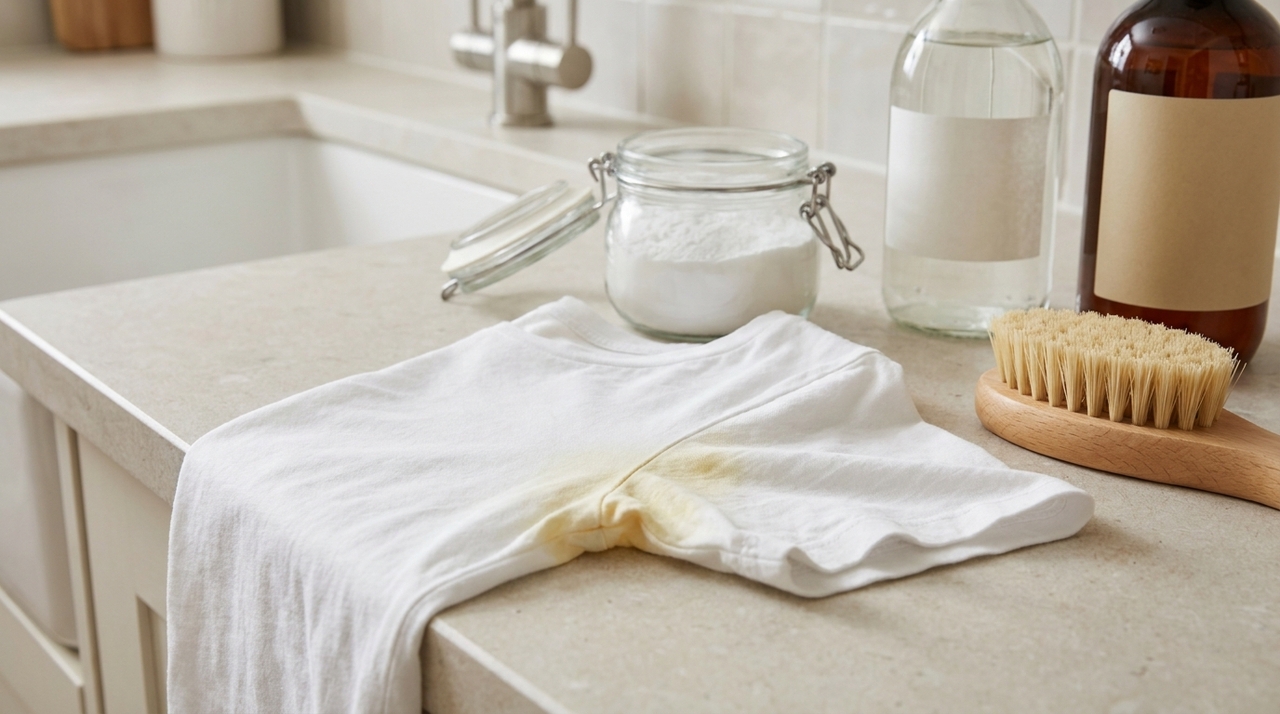 A formação de manchas amarelas de suor em camiseta branca está ligada principalmente à combinação entre transpiração e produtos usados nas axilas.