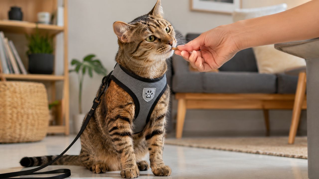 A adaptação do gato ao peitoral deve ser lenta, com reforço positivo e respeitando seus limites.